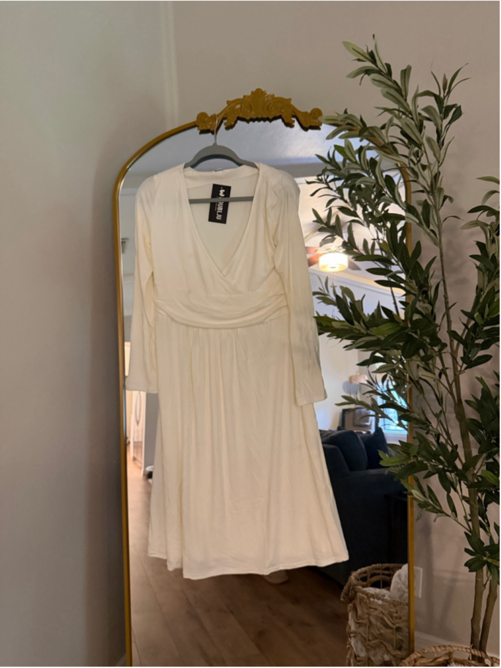 NEW V-Neck Surplice Wrap Flare Midi Dress Shirring XL
